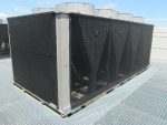 One of Two Carrier Air-Cooled Chillers at Local  Utility with HD Commercial Grade Cottonwood Air Intake Filter Screens & Track Mount Fastening System.
