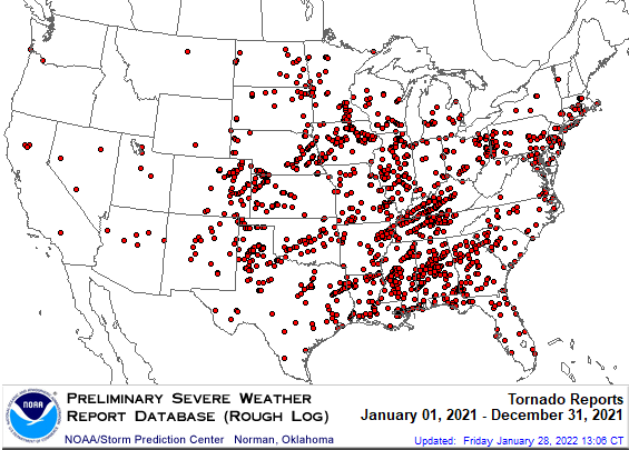 NOAA Tornado Reports Jan 01-Dec 31, 2021 KS #13 & MO #11