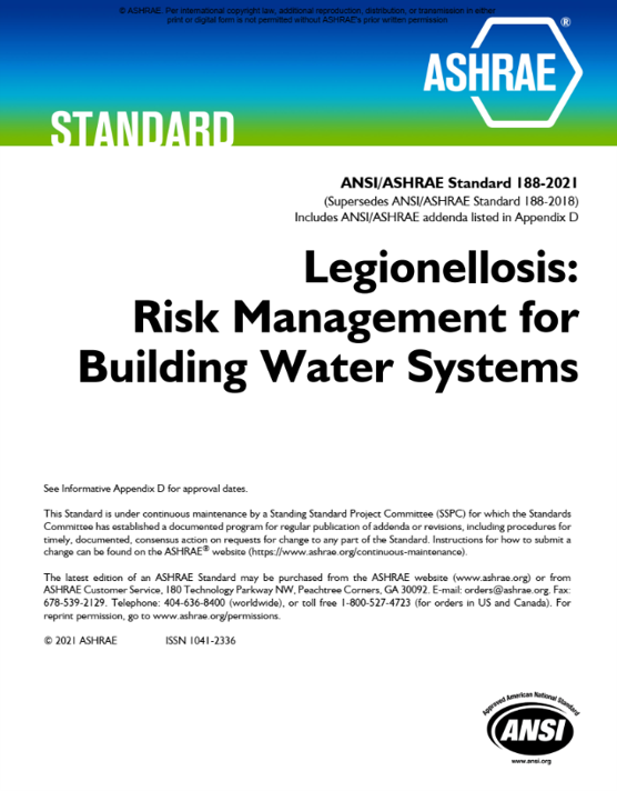 ANSI/ASHRAE Standard 188-2021, Legionellosis: Risk Management for Building Water Systems